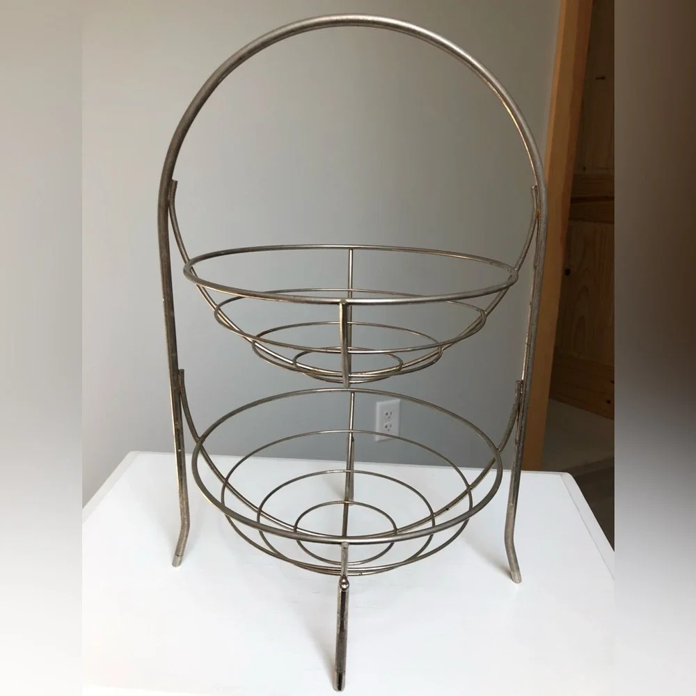 Vintage Two Tier Metal Display Baskets Stand